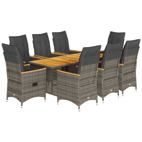 vidaXL Vrtna garnitura - 9-dijelni vrtni blagovaonski set sivi od poliratana - Bez naslona za noge 9 Cene