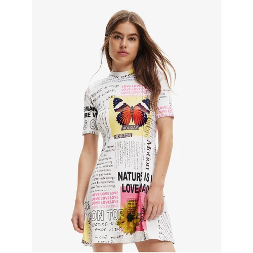 Desigual White Women Patterned Dress Newspaper - Women