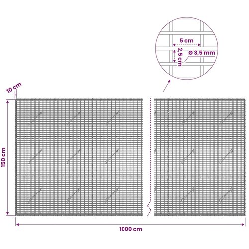  Gabion s žicom debljine 3 5 mm i mrežom 5x2 5 cm 1000x10x150 cm - 10 cm 150 cm 1000 cm Slike