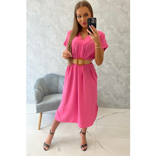 Kesi Dress with a decorative belt pink Slike