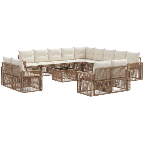 vidaXL Vrtna sedežna garnitura 14 pcs Bež in smetanasto bela, (5000271503) Cene