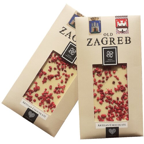 Vrsna Chocolates Old Zagreb, bijela s malinom, 75g Slike