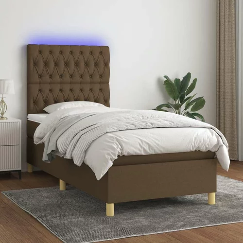  Box spring postelja z vzmetnico LED temno rjava 100x200cm blago, (20726187)