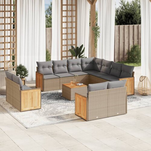 VidaXL 12-dijelni set vrtnih sofa od poliratana s jastucima bež Slike