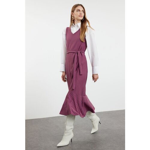 Trendyol Plum Striped Woven Gilet Dress Slike