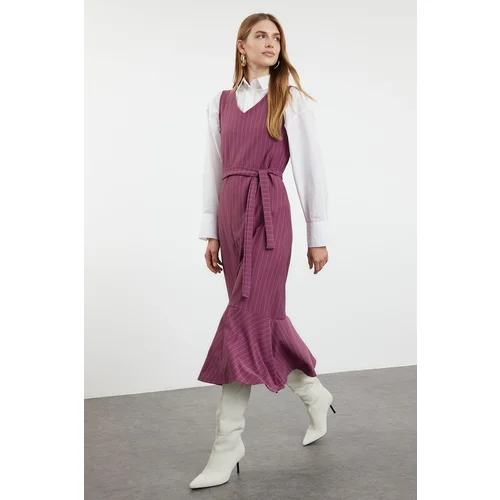 Trendyol Plum Striped Woven Gilet Dress