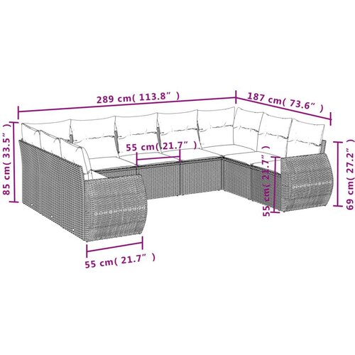 vidaXL 9-dijelni set vrtnih sofa s jastucima poliratan smeđi Cijene