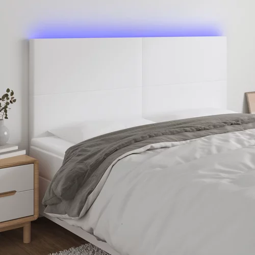 vidaXL LED posteljno vzglavje belo 160x5x118/128 cm umetno usnje