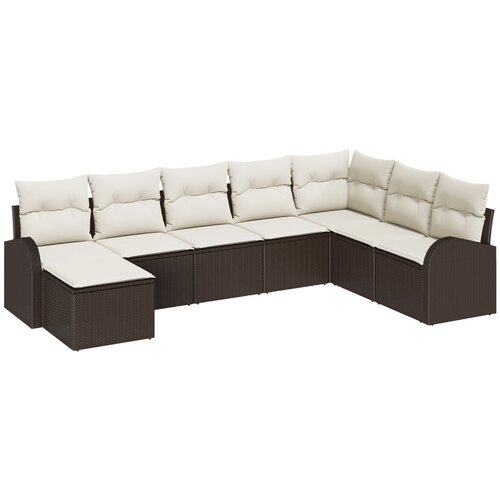 VidaXL 8-delna vrtna sedežna garnitura z blazinami Rjava poli ratan, 2-sedežna vrtna sofa z shrambo in blazinami Rjava poli ratan Slike