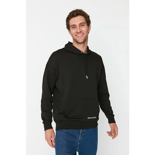 Trendyol Black Men's Oversize Fit Hooded Embroidery Sweatshirt