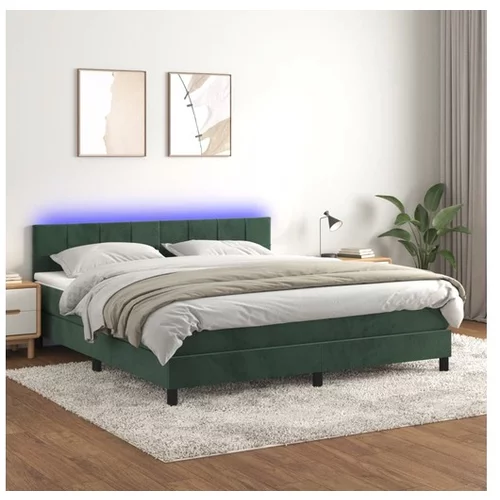 vidaXL Box spring postelja z vzmetnico LED tem. zelena 160x2