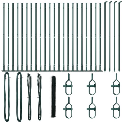 VidaXL Heksagonalna ograda Zelena 1.4x50 m Čelik, Stabljike ograde s osnovnim pločama 13 kom &amp;Oslash;32mm 78.5cm Galvanizirani čelik Slike