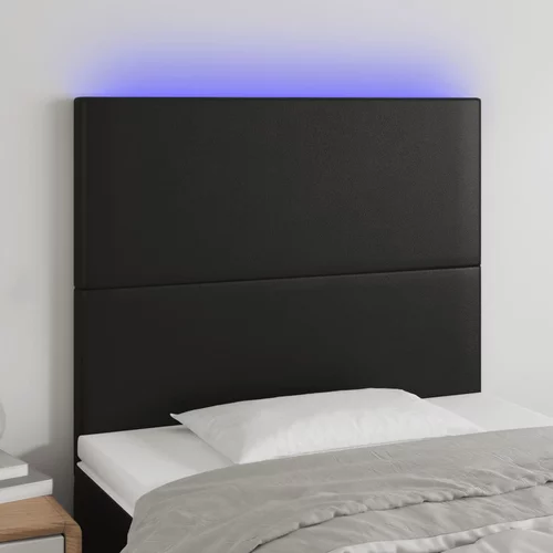 vidaXL LED posteljno vzglavje črno 80x5x118/128 cm umetno usnje