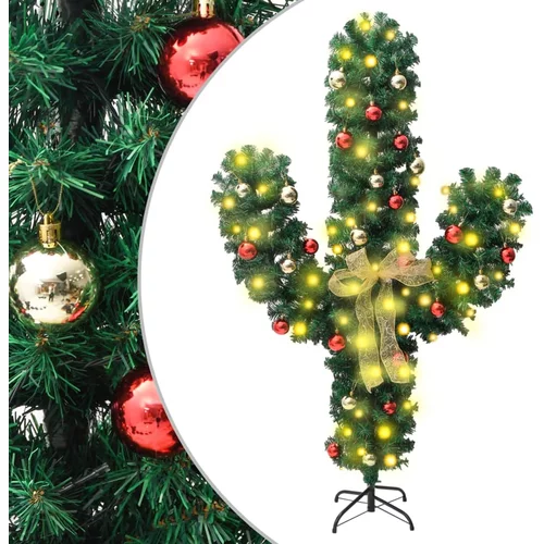 vidaXL Novoletni kaktus s stojalom in LED diodami zelen 150 cm PVC