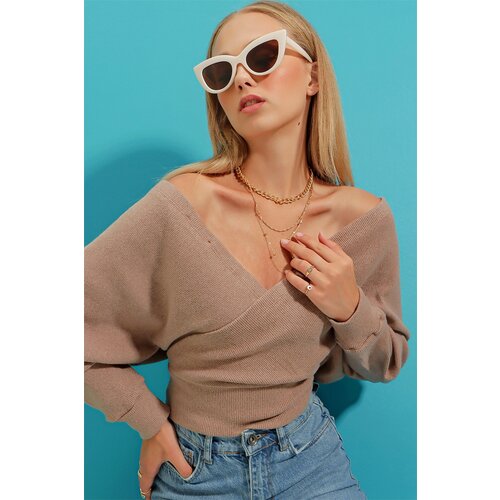 Trend Alaçatı Stili Women's Dark Beige Front Back V Neck Double Breasted Blouse Cijene