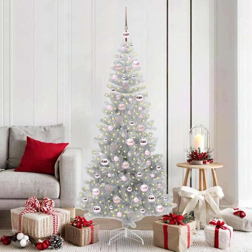 vidaXL Božično drevo med 300 LED z stojalom srebrna 180 cm PET Cene