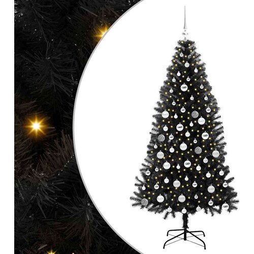 VidaXL Božićno drvce s 300 LED svjetlima s stalakom Crna 180 cm PVC Slike