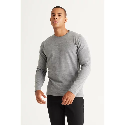 AC&Co / Altınyıldız Classics Men's Gray Melange Standard Fit Normal Cut Crew Neck Knitwear Sweater.