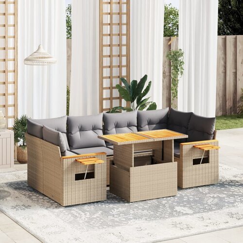 vidaXL 7-dijelni set vrtnih sofa od poliratana s jastucima bež Cijene