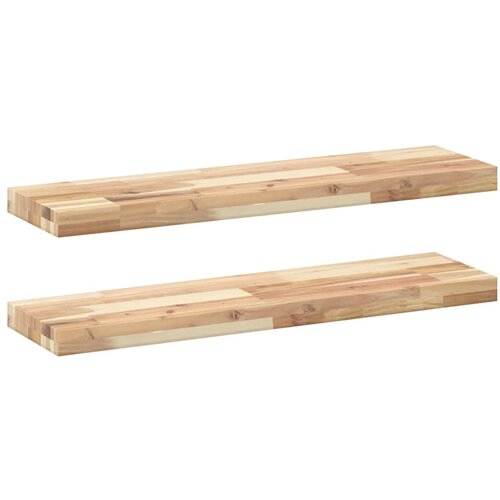 VidaXL Plutajuće police 2 kom 100x20x4 cm Neobrađeno puno drvo akacije - Prirodna 100 x 20 x 4 cm 2 1 Slike