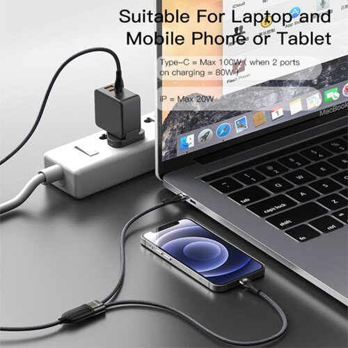 Yesido podatkovni kabel (CA87) - Type-C na Type-C in Lightning 100 W 480 Mbps 140 cm - črn Slike
