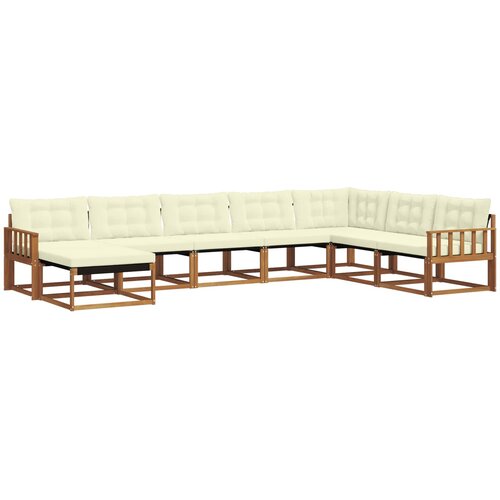  Set vanjskih sofa 8 kom. Prirodna i krem Čvrsto drvo akacije Slike