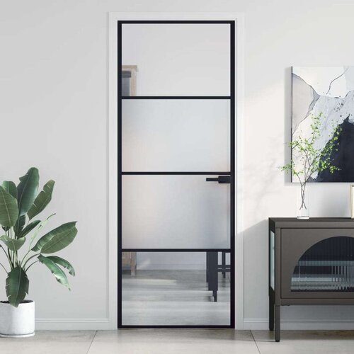 Sobna vrata tanka crna 76 x 201 5 cm kaljeno staklo i aluminij Cijene