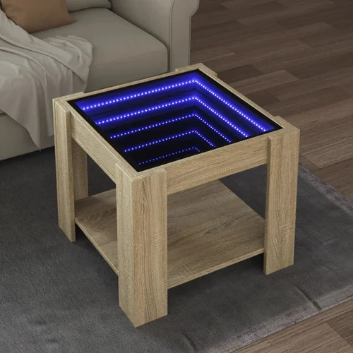 vidaXL Stolić za kavu LED boja hrasta 53x53x45 cm konstruirano drvo