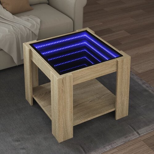 VidaXL Stolić za kavu LED boja hrasta 53x53x45 cm konstruirano drvo Slike