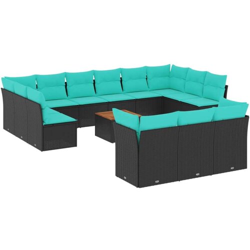  Vrtna garnitura - 14-dijelni set vrtnih sofa s jastucima poliratan crni - Crna 1 Slike
