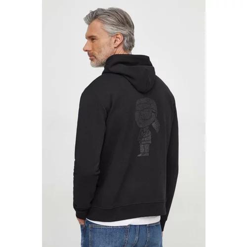 Karl Lagerfeld Bombažen pulover moška, črna barva, s kapuco