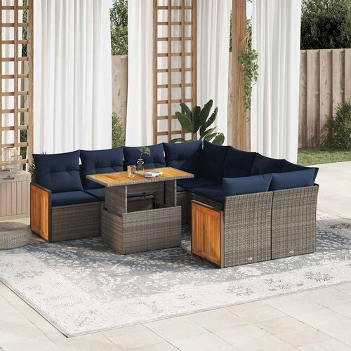 VidaXL 9-dijelni set vrtnih sofa poliratan i bagrem s jastucima sivi Slike