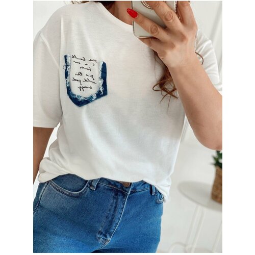 Laluvia Ecru Denim Pocket Detailed T-Shirt Cene