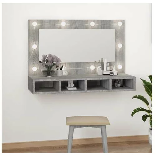  Omarica z ogledalom in LED lučkami siva sonoma 90x31,5x62 cm
