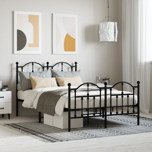 VidaXL Metalni okvir kreveta uzglavlje i podnožje crni 120x190 cm Slike