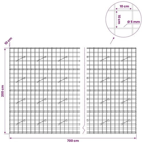  Gabion s žicom debljine 5 mm i mrežom 10x10 cm 700x10x200 cm - 10 cm 200 cm 700 cm Slike
