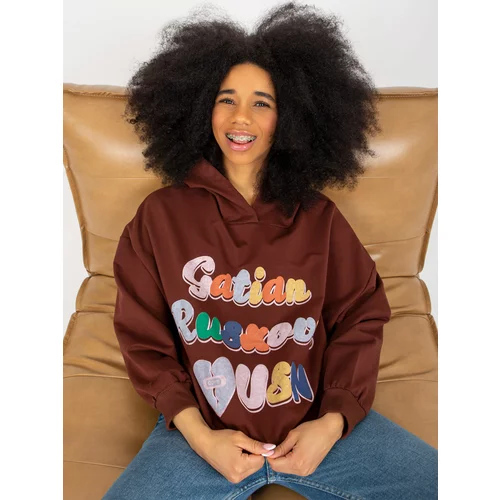 Fashion Hunters Dark brown long sweatshirt with lettering and hood