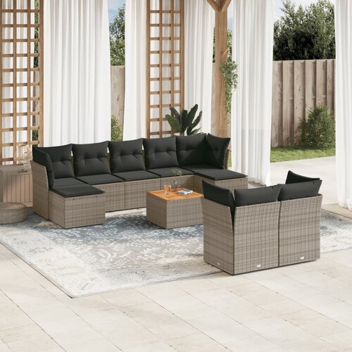 vidaXL 10-dijelni set vrtnih sofa od poliratana s jastucima sivi Cijene
