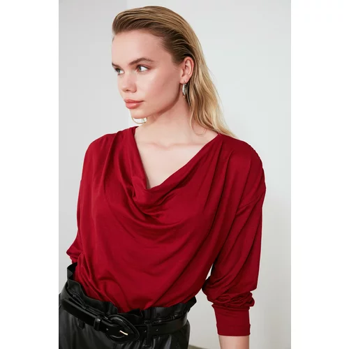 Trendyol Knitted Blouse with Burgundy Collar Draped Blouse