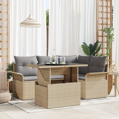 VidaXL 5-dijelni vrtni sofa set s jastučićima bež poli ratan Slike