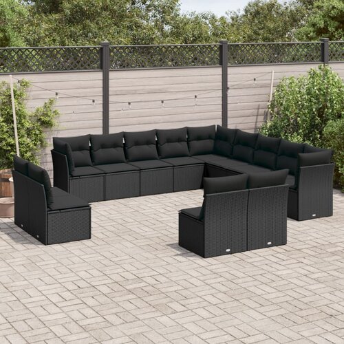 VidaXL 13-dijelni set vrtnih sofa s jastucima poliratan crni Slike