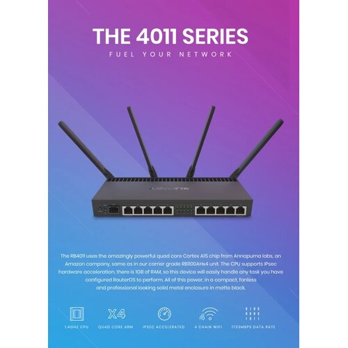 MikroTik Ruter OS L5 RB4011iGS+5HacQ2HnD-IN, WiFi Router, Dual Band 1733Mb/s, 10x RJ45 1000Mb/s, 1x Slike