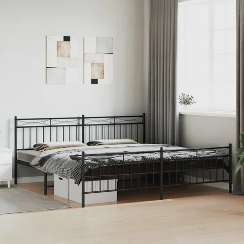 Metalni okvir kreveta uzglavlje i podnožje crni 200x200 cm