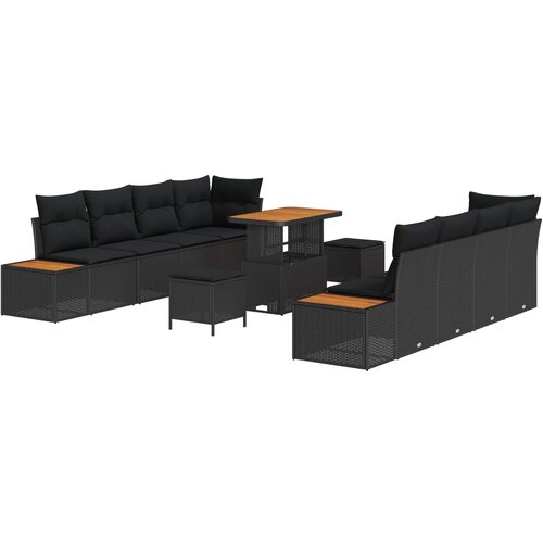vidaXL Vrtna sedežna garnitura z blazino 11 pcs Črna Poly ratan, (5000133893) Cene