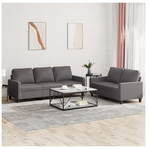 VidaXL 2-dijelni set sofa s jastucima sivi od umjetne kože Slike