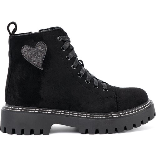 Shelvt Black lace-up ankle boots with a sparkling heart Slike