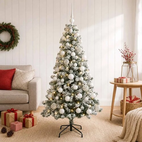  Umjetno božićno drvce s kuglicama 120 cm 150 LED lampica - 120 cm s LED žaruljama i bijelim kuglicama Cijene