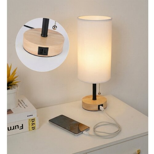  Brilagi - Stona lampa sa USB portom TABLON 1xE27/25W/230V hrast/crna/bela Slike