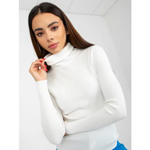 Fashion Hunters Lady's white ribbed sweater with turtleneck