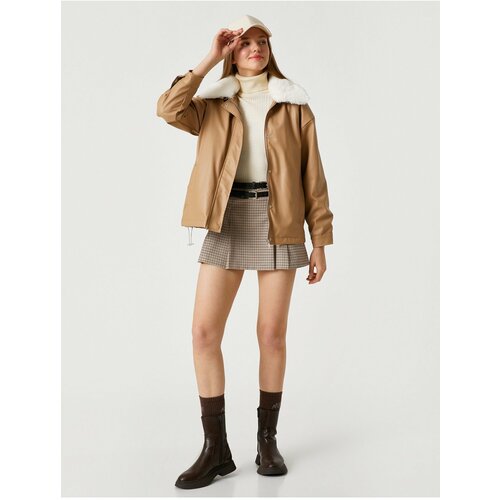 Koton Leather-Look Coat Collar with Faux Shearling Pocket Detailed. Slike